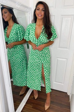 Green Heart Print Midi Dress